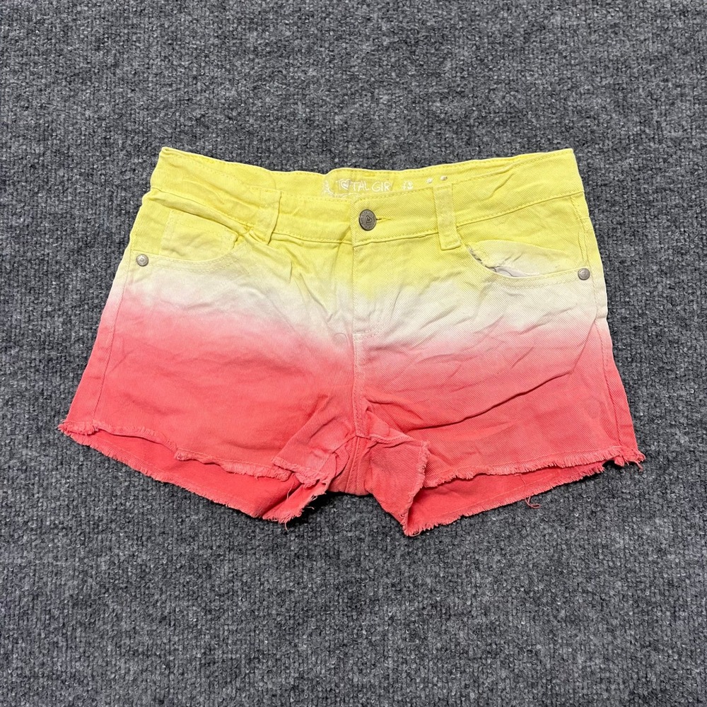 Total Girl Shorts Girls Size 12 Yellow Pink Ombre Denim Frayed Hem Summer Casual